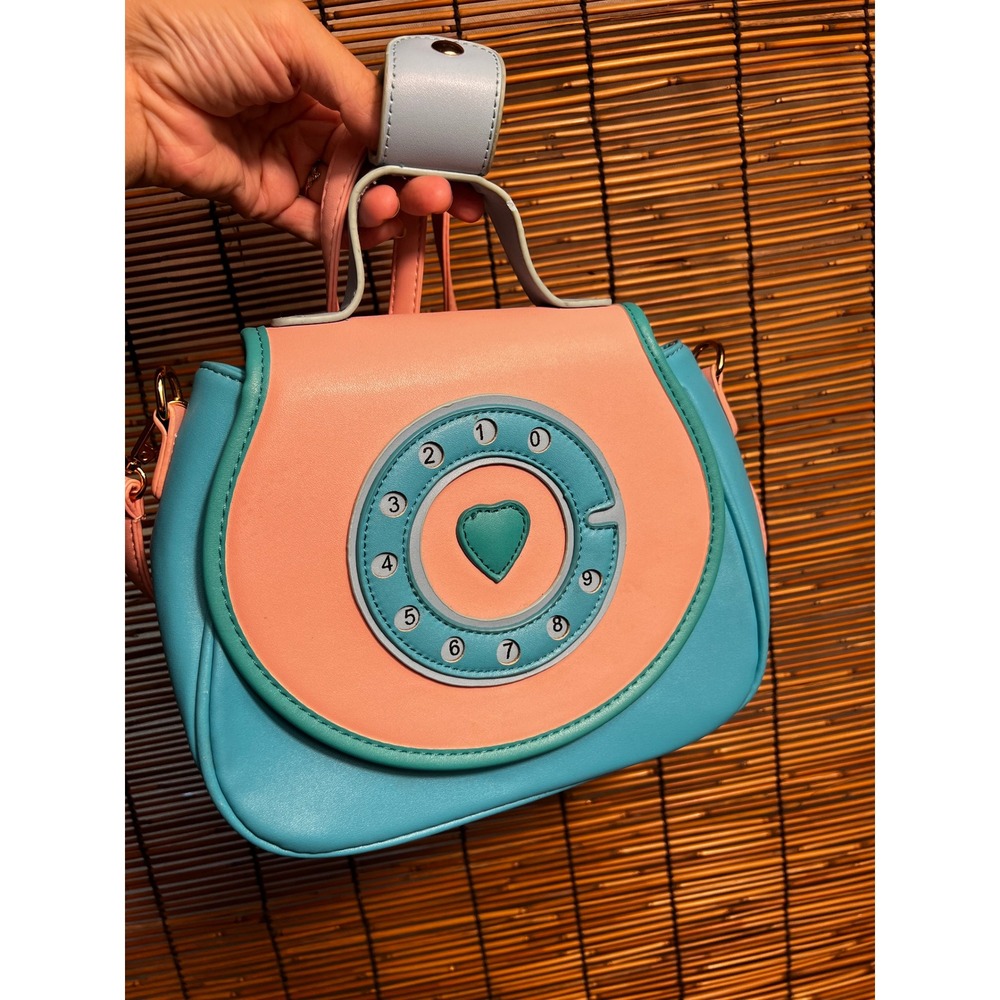 Vintage Rotary Phone Novelty Crossbody Bag Pastel Pink Blue Heart Retro Purse - Picture 4 of 8